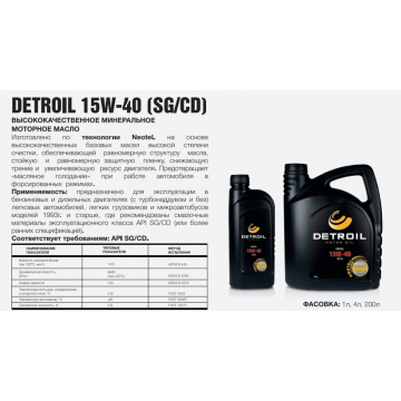 масло моторное Detroil 15/40 1л минеральное
